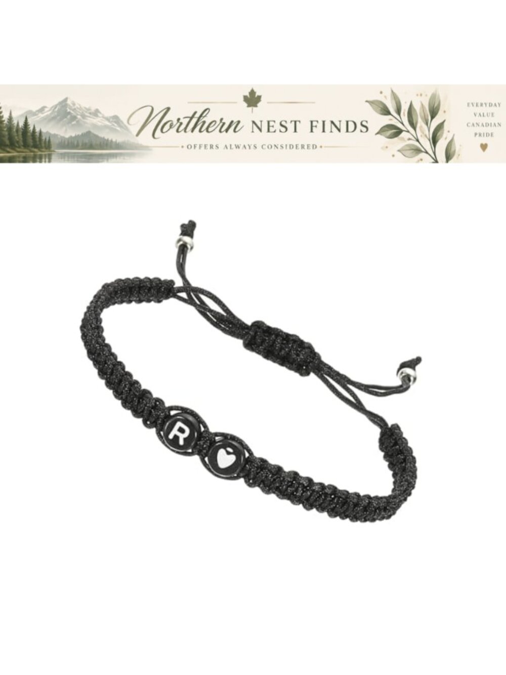 Initial R Bracelet Adjustable Braided Cord Woven Letter Jewelry Gift